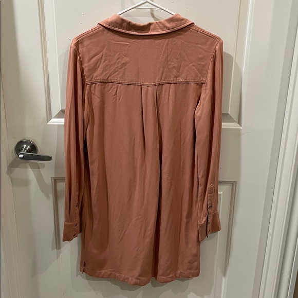 Lulus Dusty Rose Lace-Up Pocket Shirt Dress – Long Sleeve - Picture 3 of 4